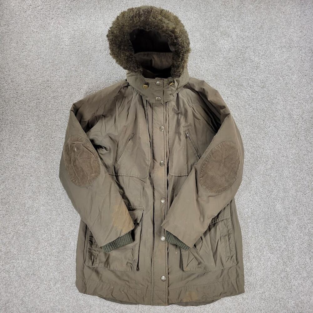 Tommy Hilfiger Parka Womens L‎ Green Elbow Patches Removeable Hood Winter Coat